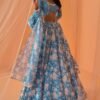 Sky Blue White Floral Printed Lehenga
