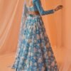 Sky Blue White Floral Printed Lehenga - Image 4