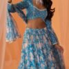 Sky Blue White Floral Printed Lehenga - Image 3