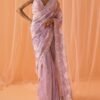 Dusty Lilac White Floral Printed Saree - Image 2