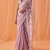 Dusty Lilac White Floral Printed Saree - Image 3