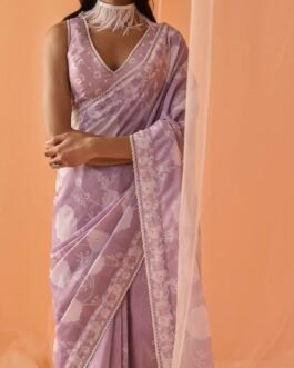 Dusty Lilac White Floral Printed Saree