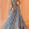 Pastel Blue White Floral Printed Lehenga