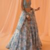 Pastel Blue White Floral Printed Lehenga - Image 3