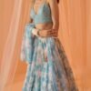 Pastel Blue White Floral Printed Lehenga - Image 2