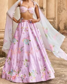 Light Purple Embellished Velvet Lehenga