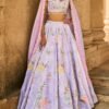 Periwinkle Embellished Velvet Lehenga - Image 2