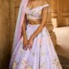 Periwinkle Embellished Velvet Lehenga - Image 4