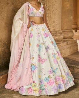 Light Green Embellished Velvet Lehenga