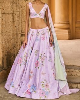 Soft Purple Embellished Velvet Lehenga