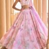 Peachy Pink Embellished Velvet Lehenga - Image 3