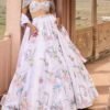 Light Grey Off Shoulder Embellished Velvet Lehenga - Image 2