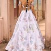 Light Grey Off Shoulder Embellished Velvet Lehenga - Image 4