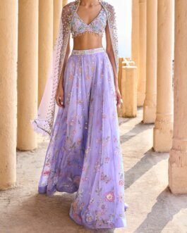 Periwinkle Embellished Crop Sharara Set