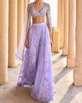 Periwinkle Embellished Crop Sharara Set