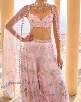 Light Pink Embellished Crop Sharara Set