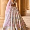 Mint and Purple Embellished Velvet Lehenga - Image 4