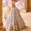 Mint and Purple Embellished Velvet Lehenga - Image 3