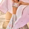 Mint and Purple Embellished Velvet Lehenga - Image 2