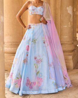 Light Blue Embellished Chiffon Lehenga